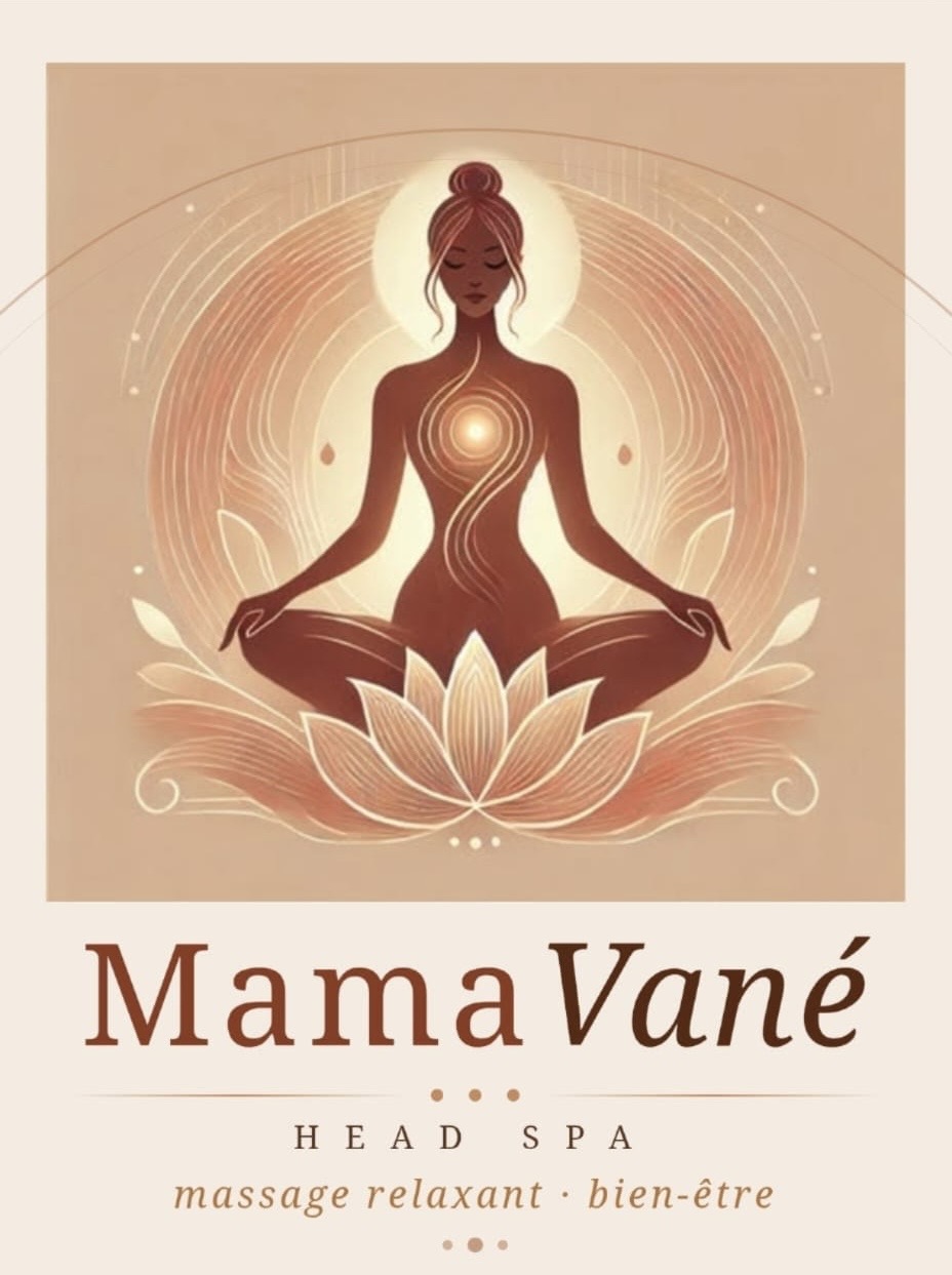 Logo Mama Vané — femme en lotus avec halo doré